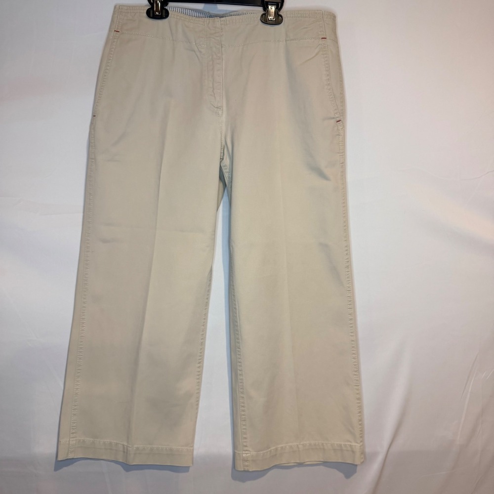 Tommy Hilfiger Women's Size 10 Khaki Wide Leg Crop Chino Pants Beige Flag Logo